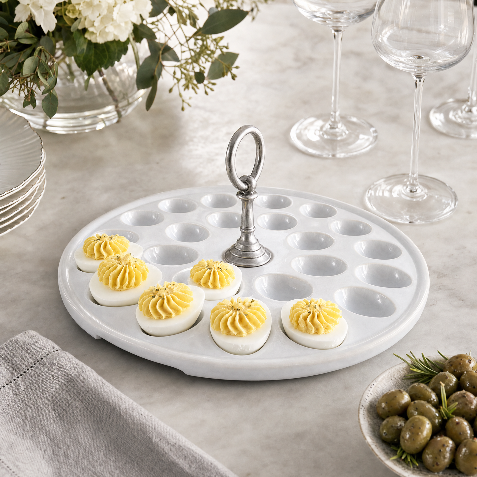 Deviled Egg Tray with Pewter Classic Ring Handle 4