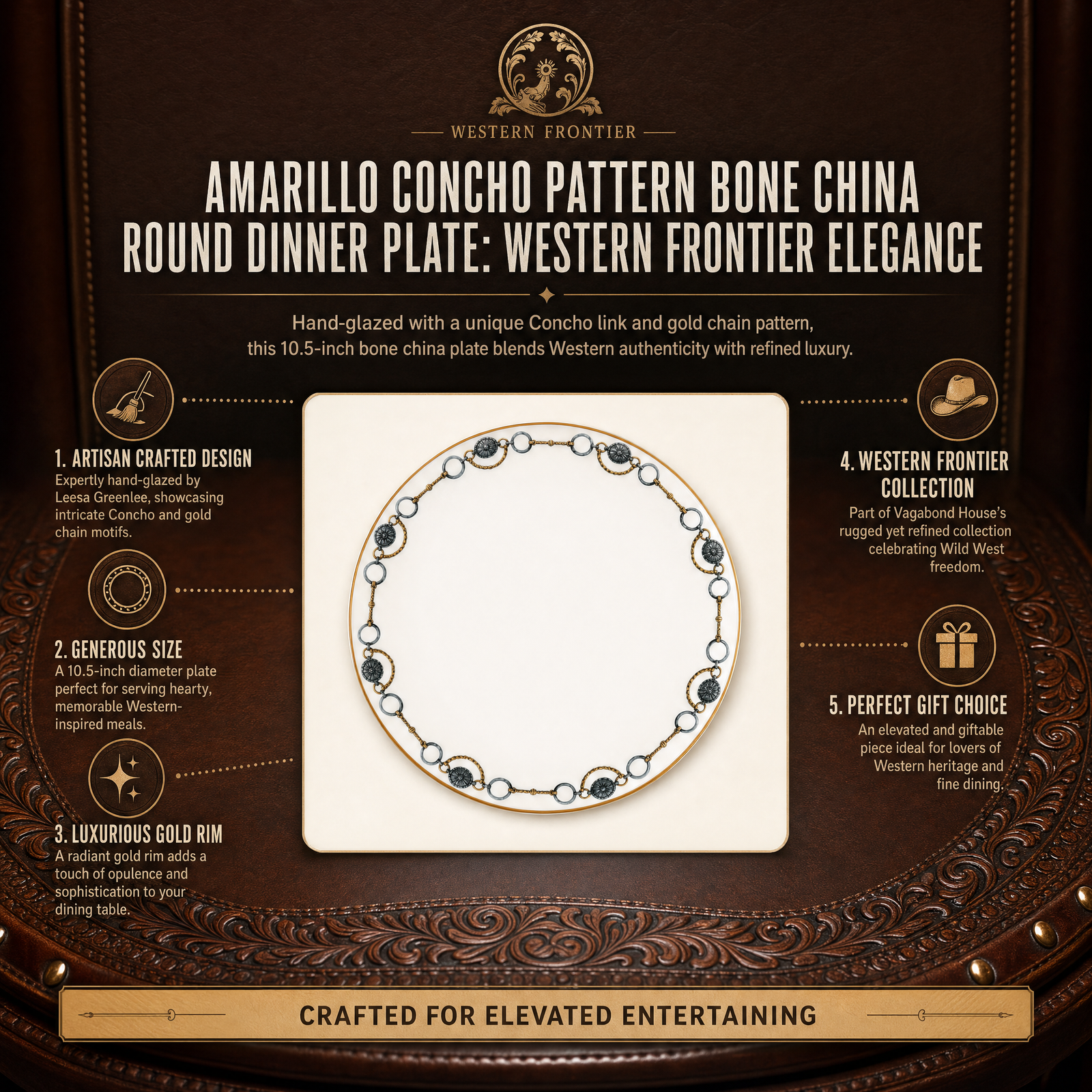 Amarillo Concho Pattern Bone China Round Dinner Plate 1