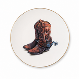 Amarillo Western Boot Pattern Bone China Round Salad Plate 1