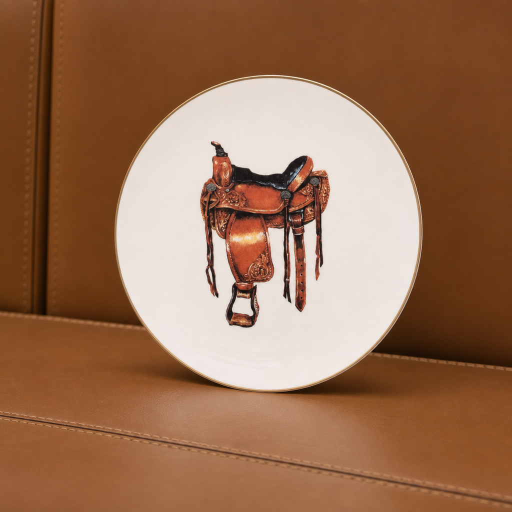Amarillo Western Saddle Pattern Bone China Round Salad Plate 1