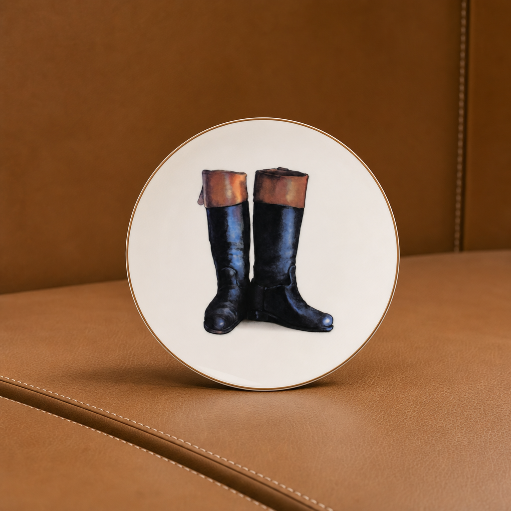 Wellington Riding Boot Pattern Bone China Round Salad Plate 1