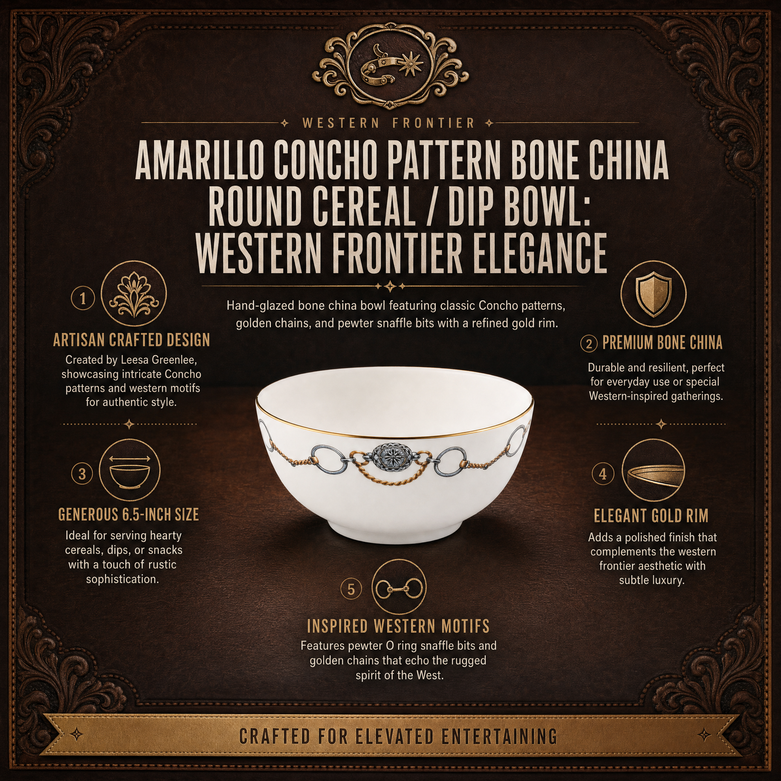 Amarillo Concho Pattern Bone China Round Cereal / Dip Bowl 1