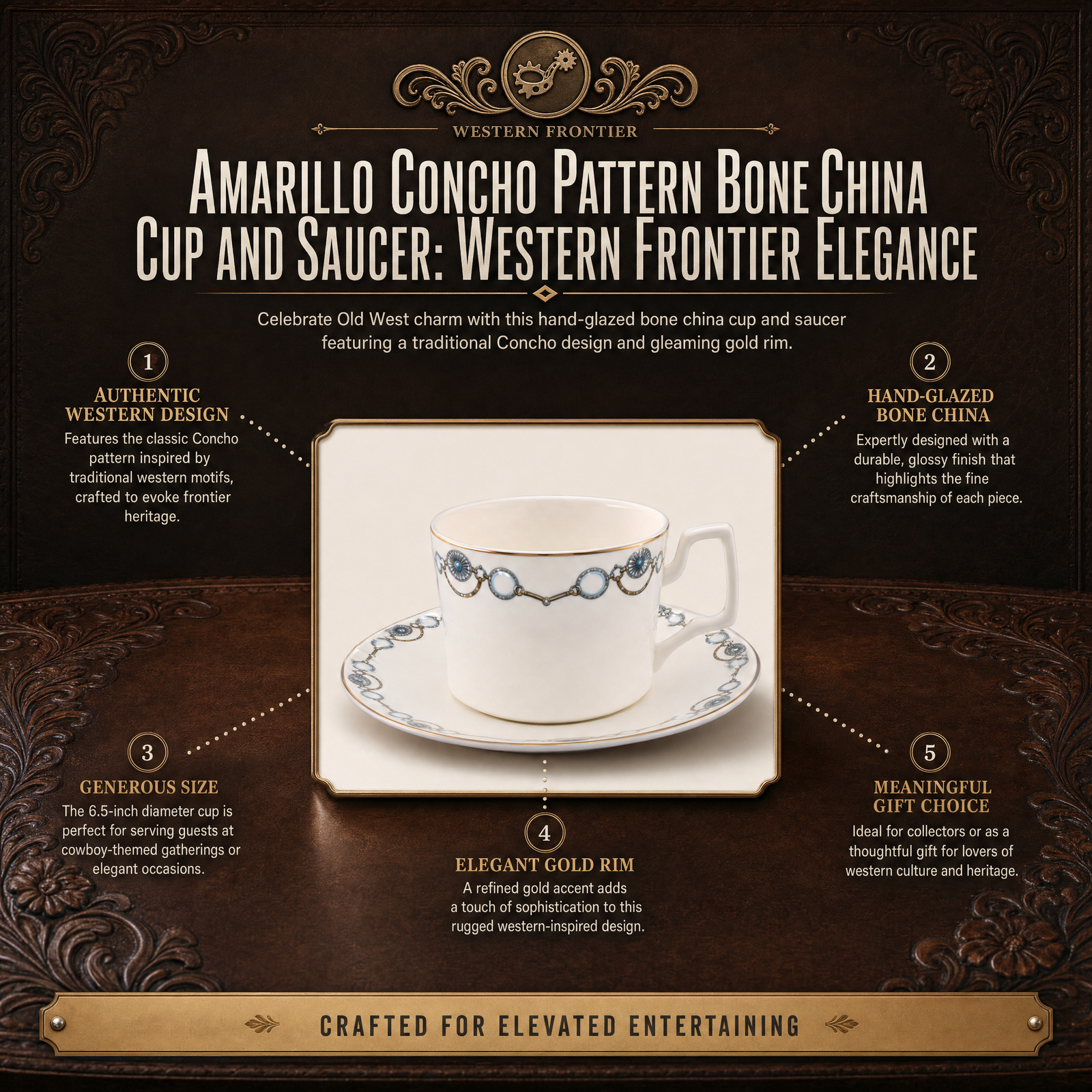 Amarillo Concho Pattern Bone China Cup and Saucer 1