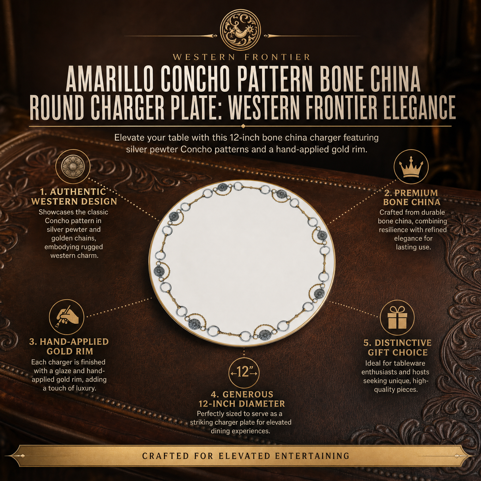 Amarillo Concho Pattern Bone China Round Charger Plate 1