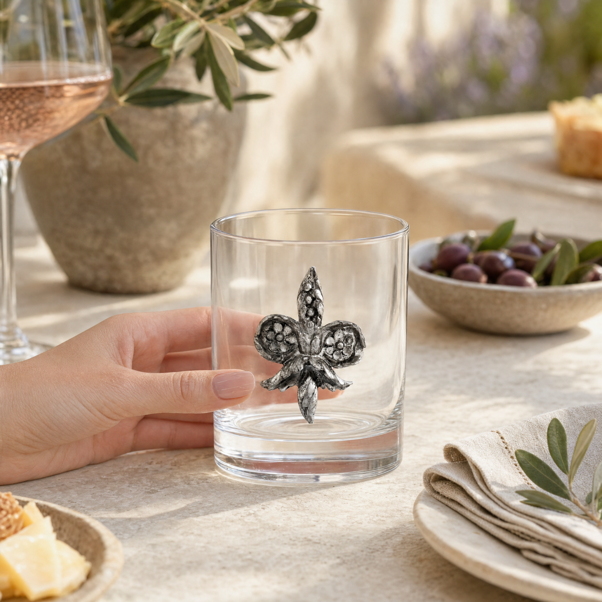 Fleur de Lys Double Old Fashion Bar Glass 7