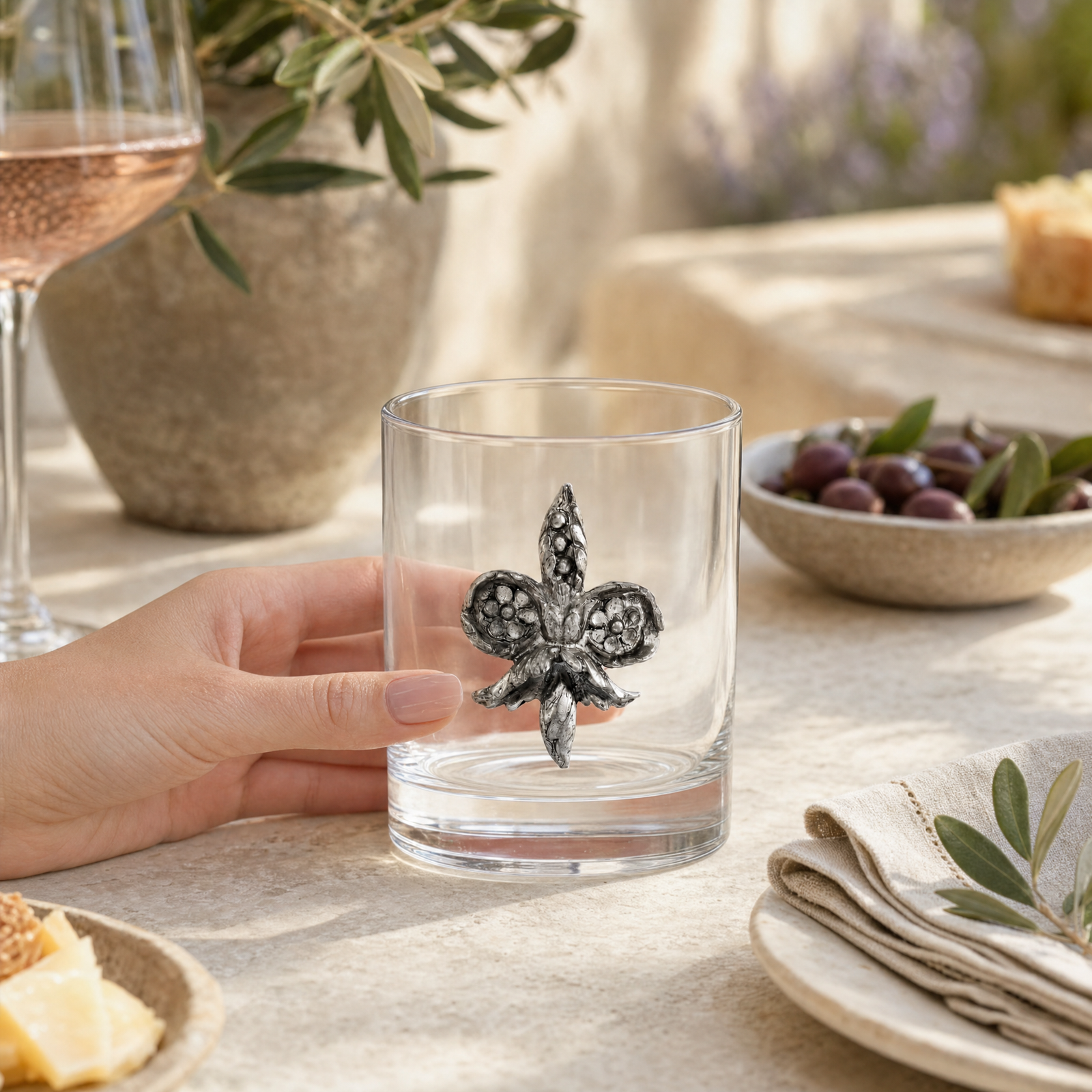 Fleur de Lys Double Old Fashion Bar Glass 7