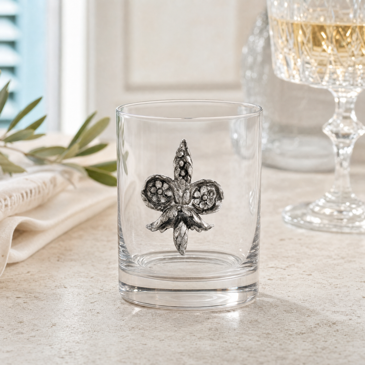 Fleur de Lys Double Old Fashion Bar Glass 3