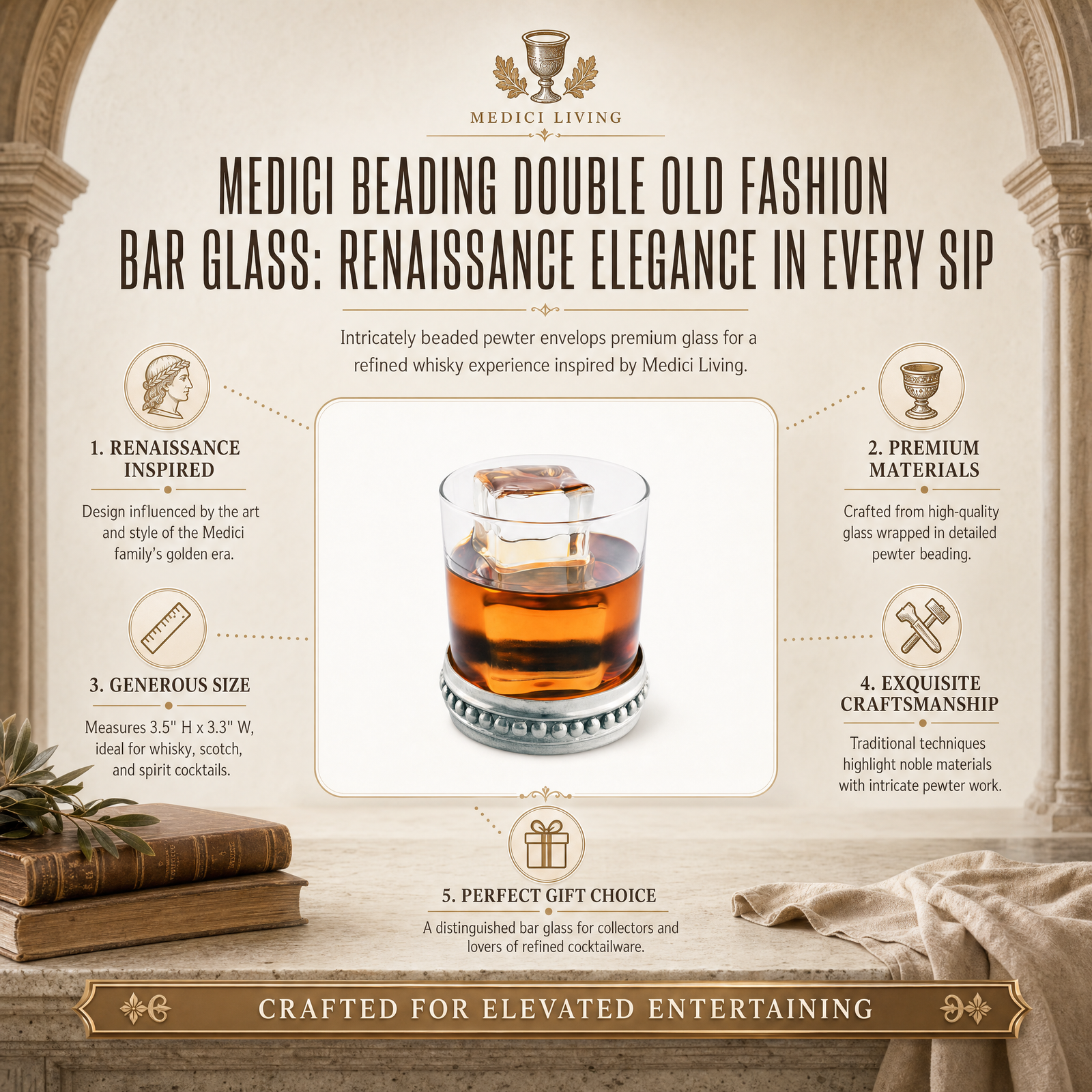 Medici Beading Double Old Fashion Bar Glass 11