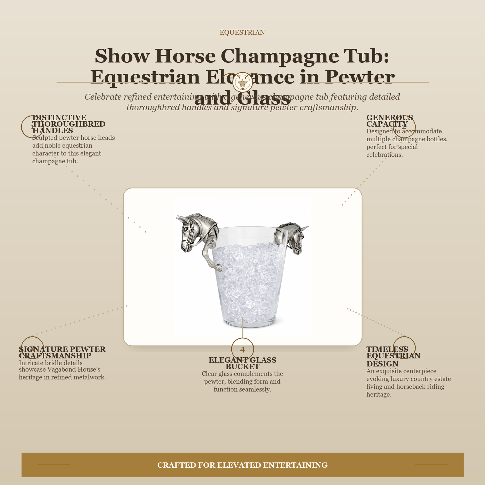 Show Horse Champagne Tub: Equestrian Elegance in Pewter and Glass