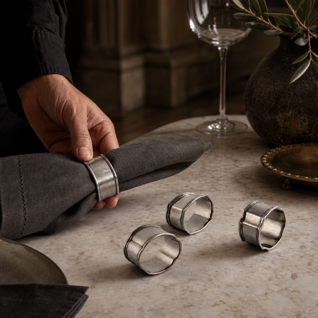 Pewter Classic Napkin Ring Set (4) 6