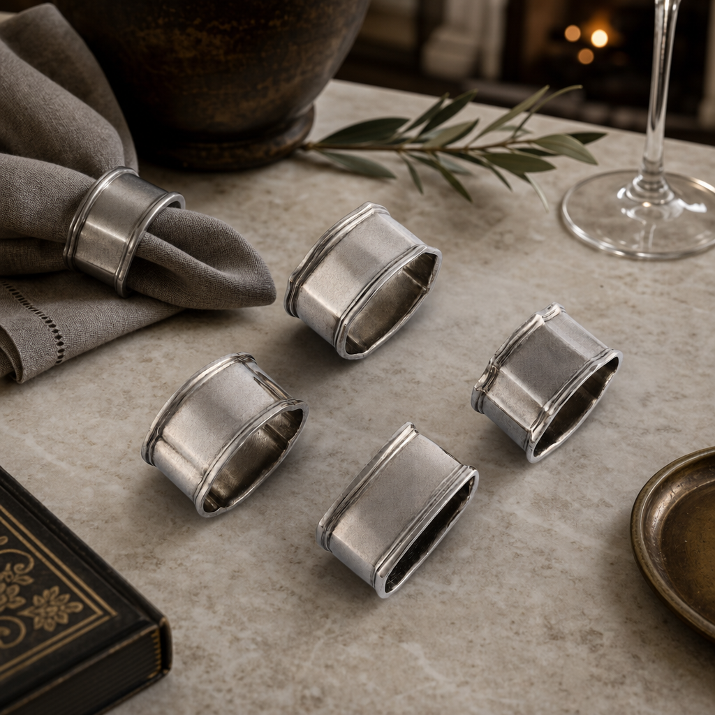 Pewter Classic Napkin Ring Set (4) 9