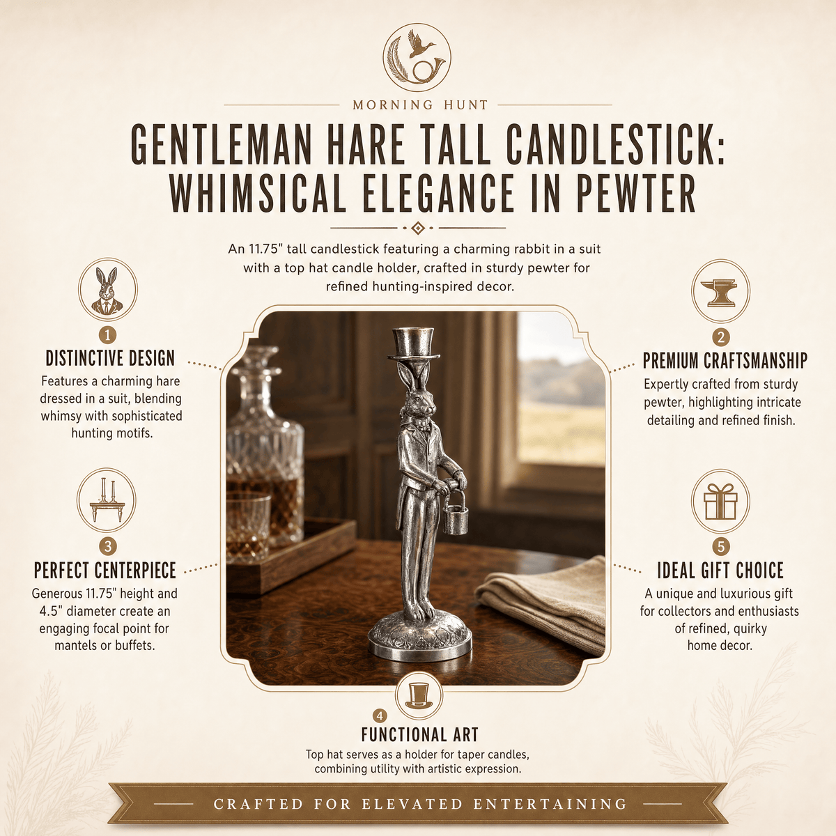 Gentleman Hare Tall Candlestick 11
