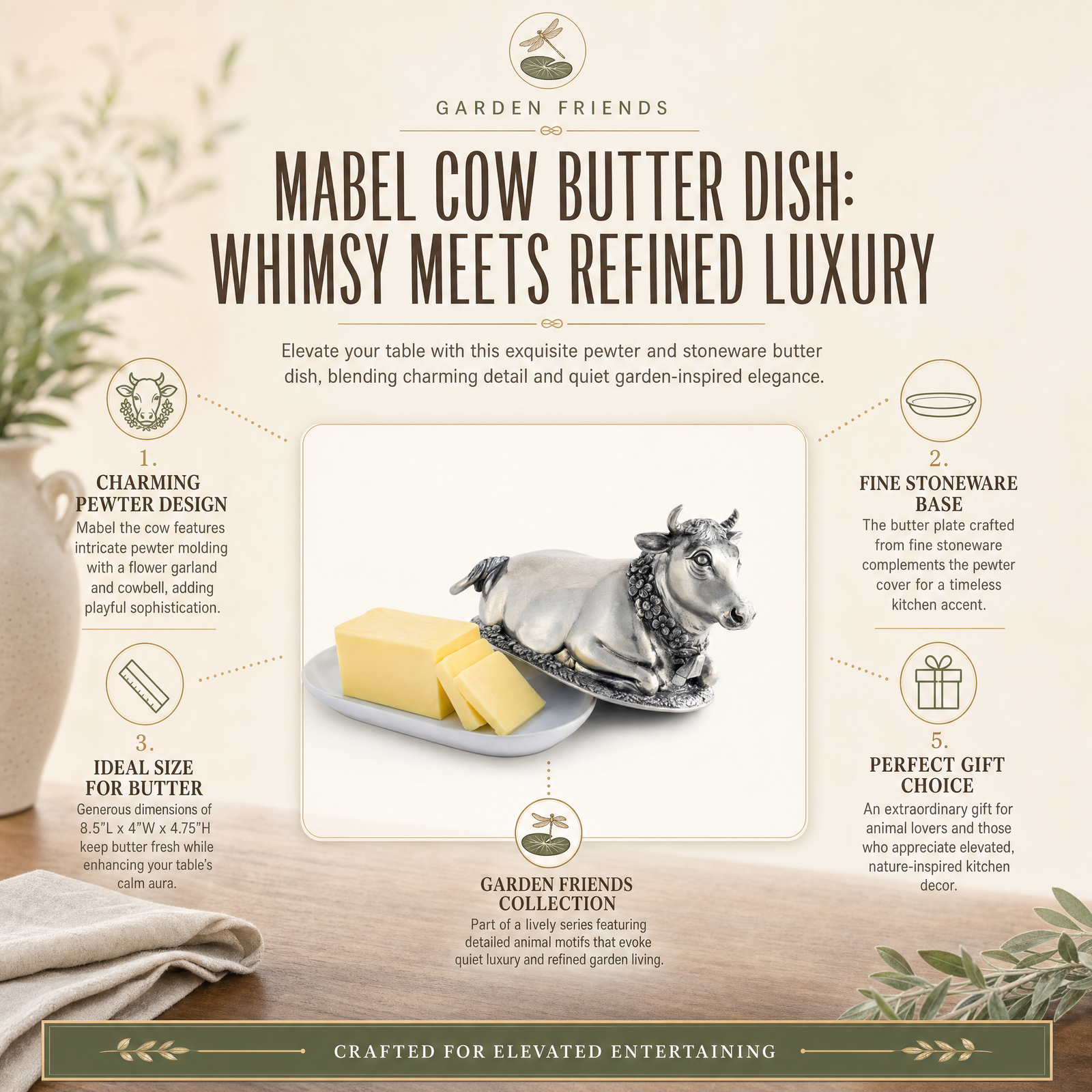 Mabel Cow Butter Dish: Whimsy Meets Refined Luxury