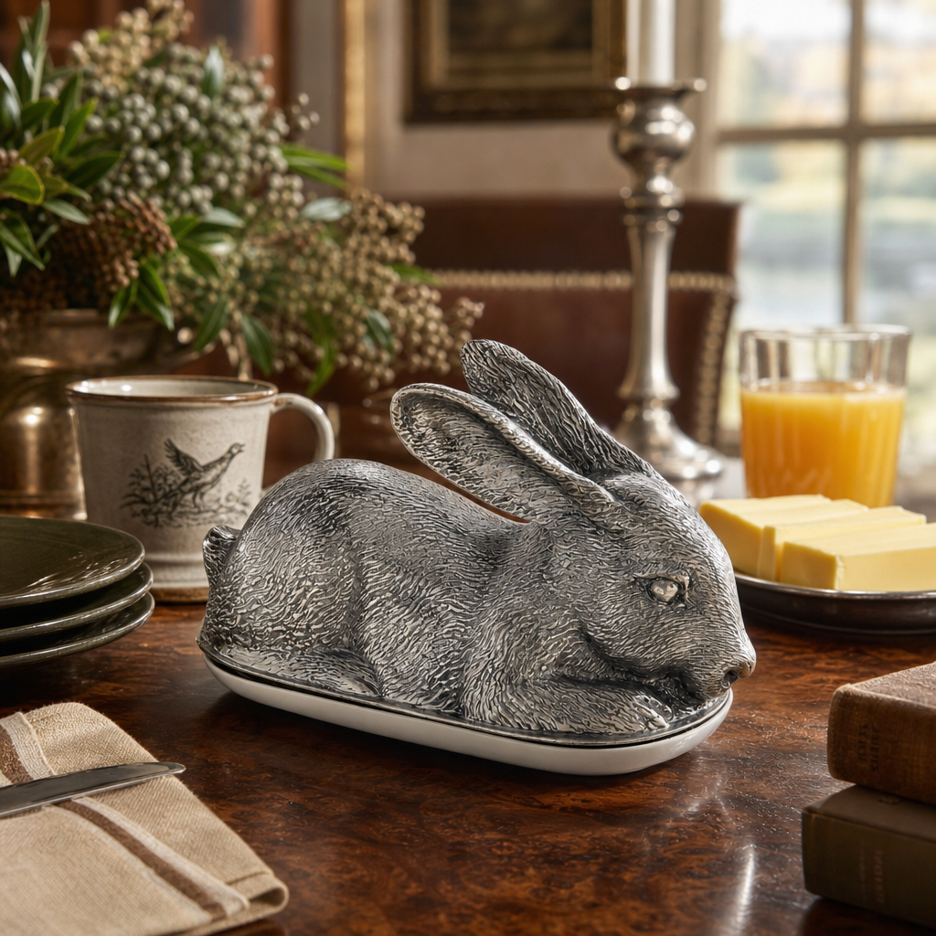 Pewter Rabbit Butter Dish 8