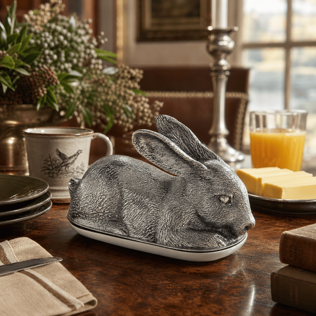 Pewter Rabbit Butter Dish 8