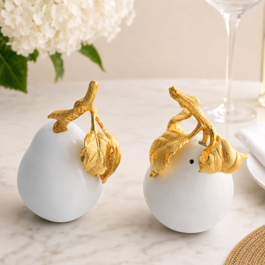 Porcelain Pear Salt and Pepper with Gold Leaf 11