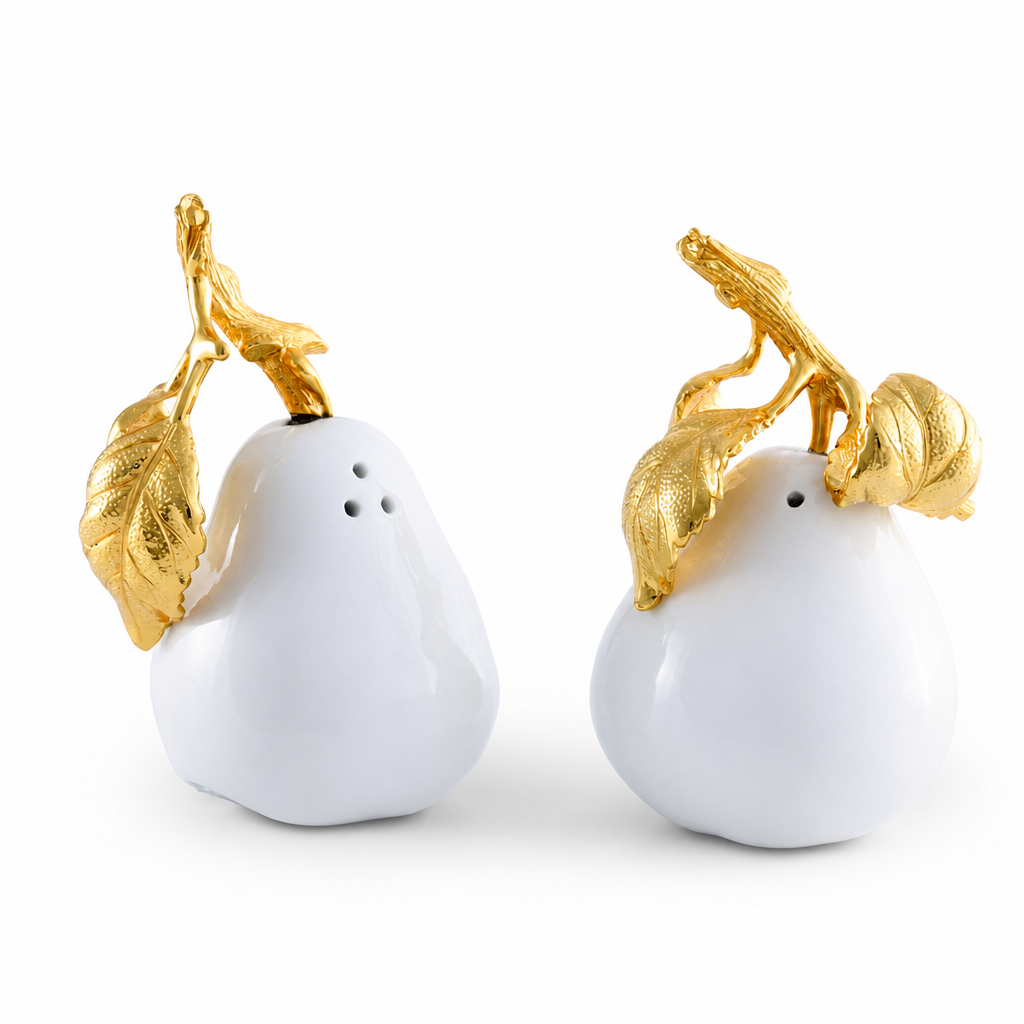 Porcelain Pear Salt and Pepper with Gold Leaf 1