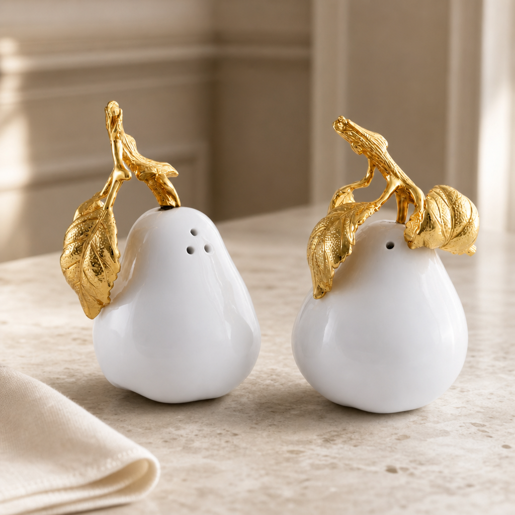Porcelain Pear Salt and Pepper with Gold Leaf 2