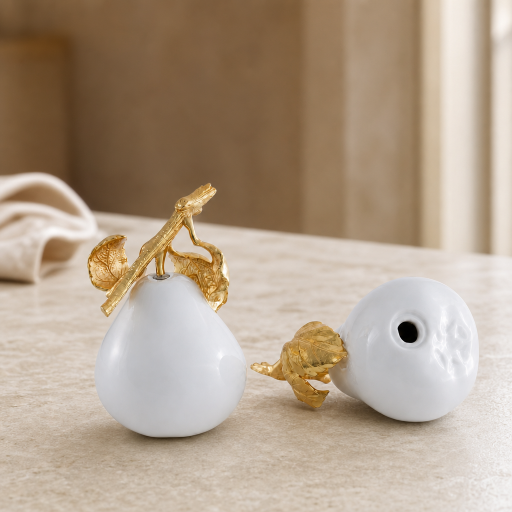 Porcelain Pear Salt and Pepper with Gold Leaf 4