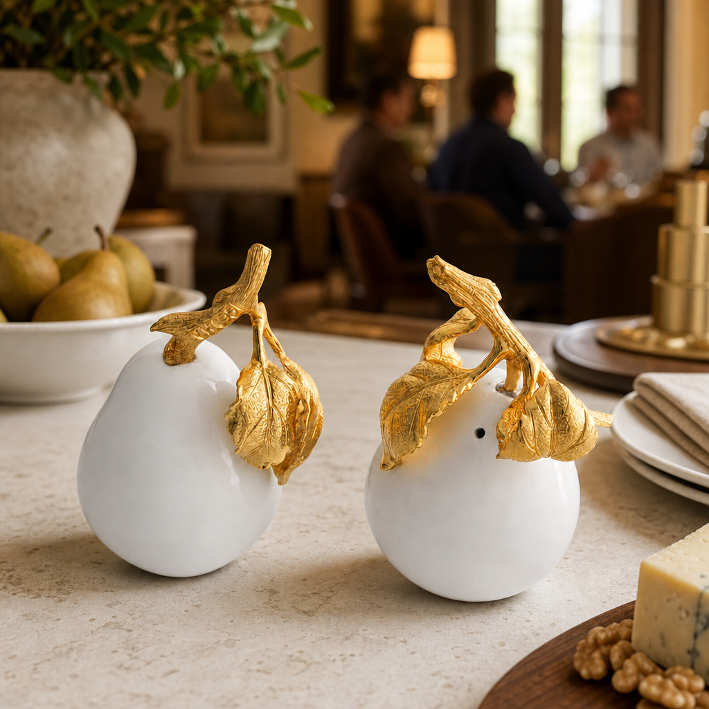 Porcelain Pear Salt and Pepper with Gold Leaf 7