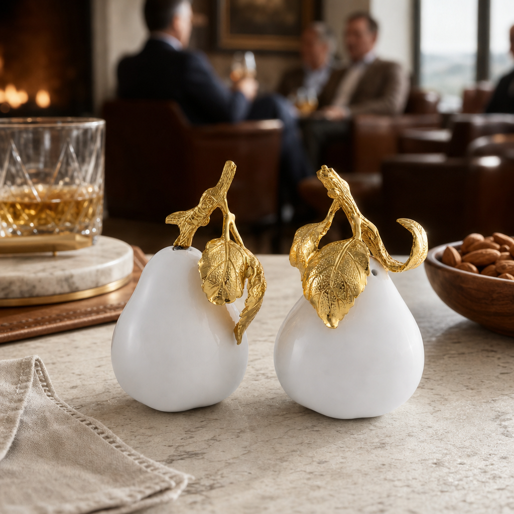 Porcelain Pear Salt and Pepper with Gold Leaf 9