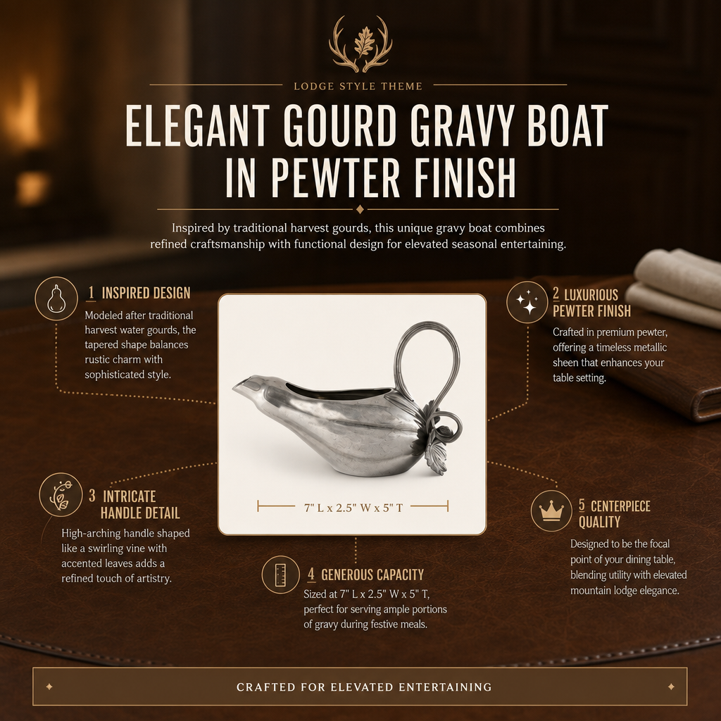 Elegant Gourd Gravy Boat in Pewter Finish