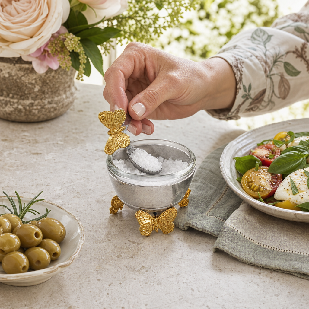 Gold Butterfly Salt Cellar with Spoon 6