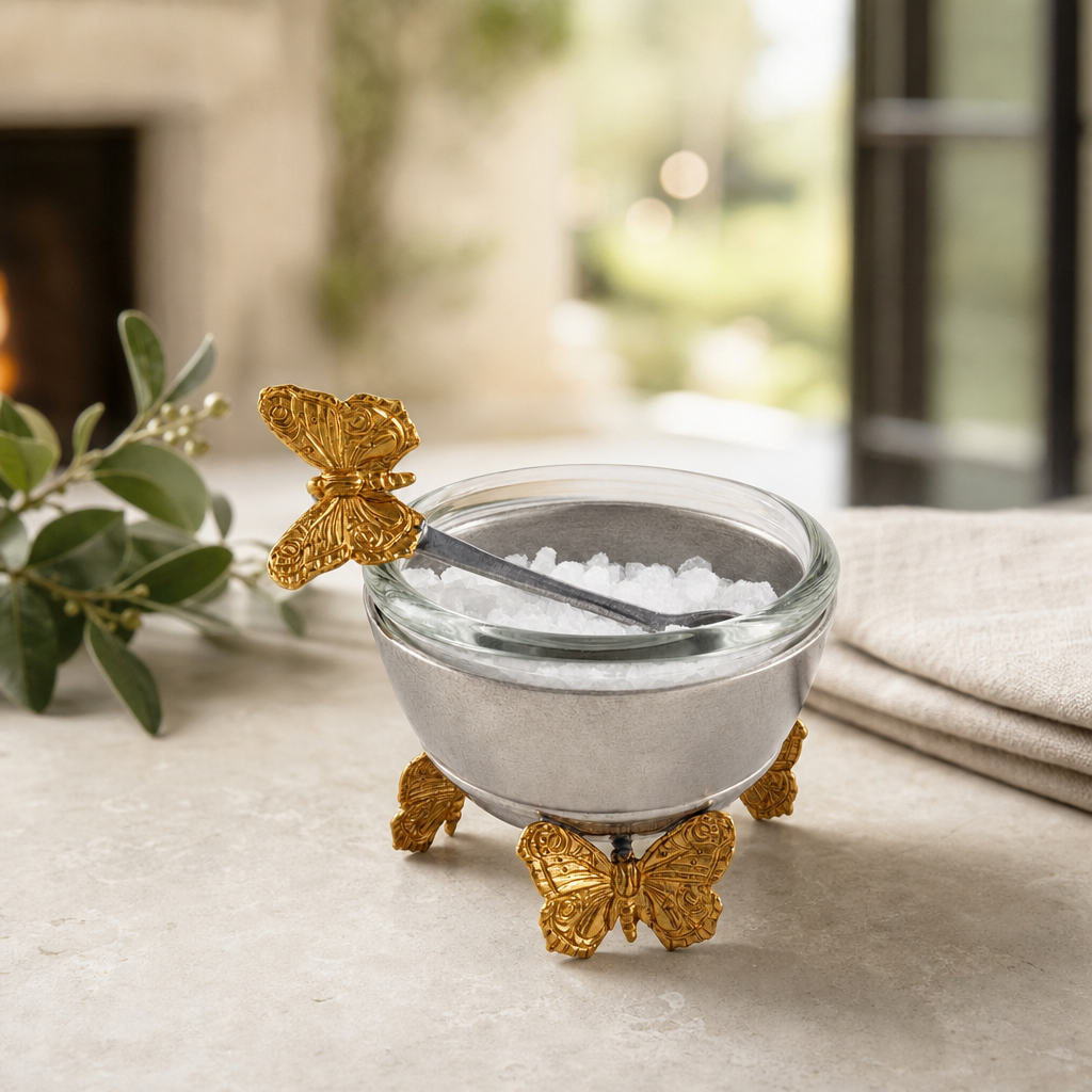Gold Butterfly Salt Cellar with Spoon 1