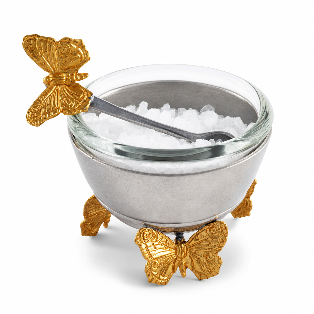 Gold Butterfly Salt Cellar with Spoon 1