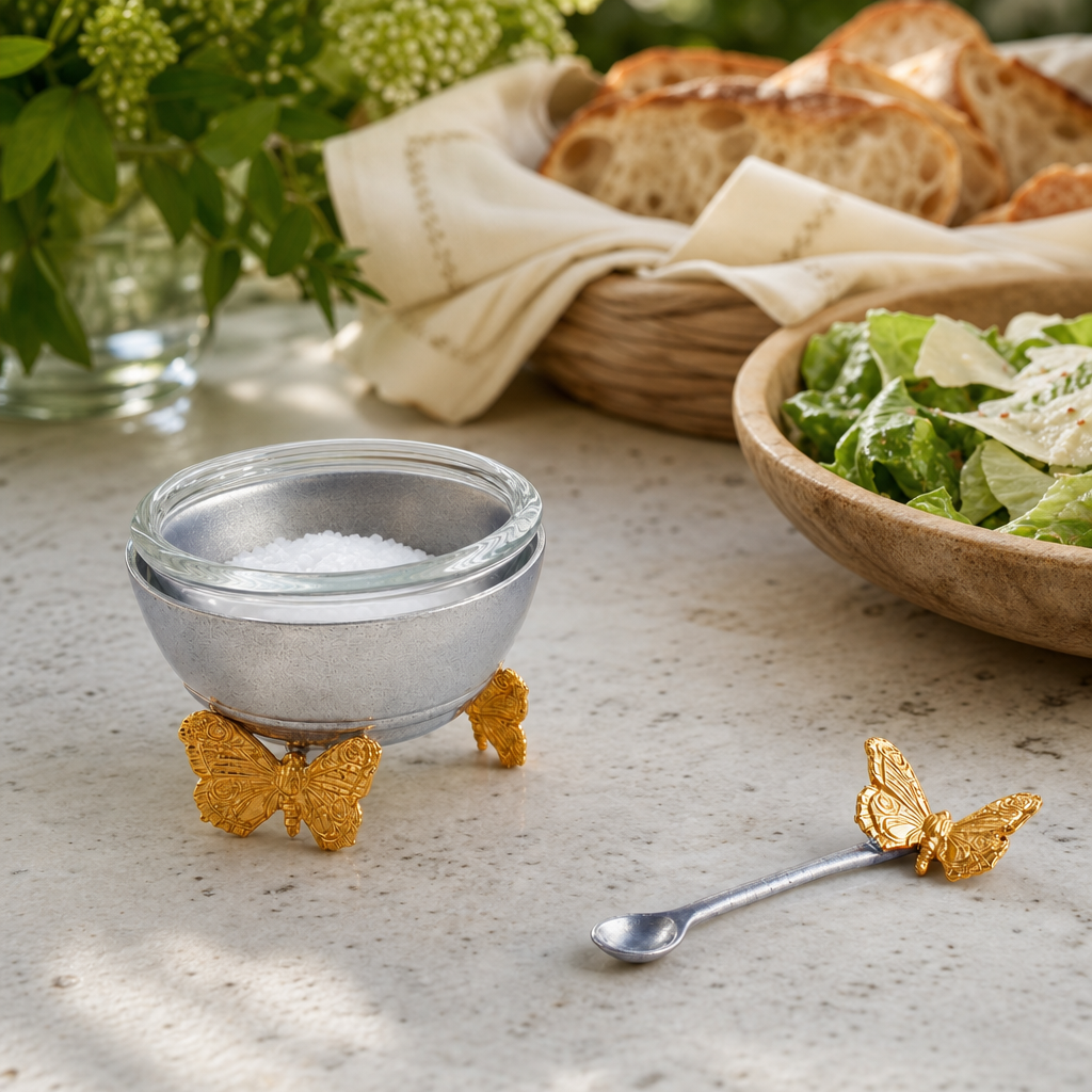 Gold Butterfly Salt Cellar with Spoon 7