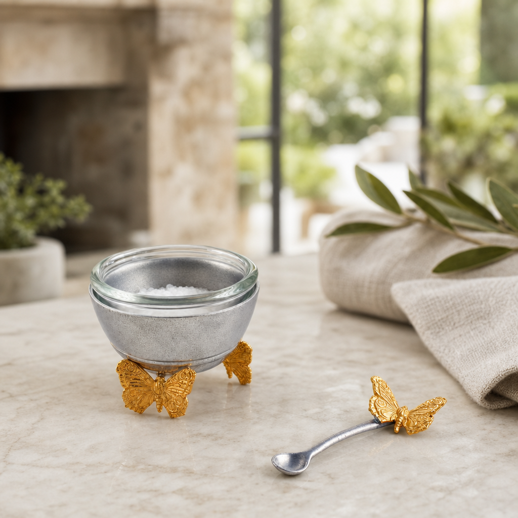 Gold Butterfly Salt Cellar with Spoon 3