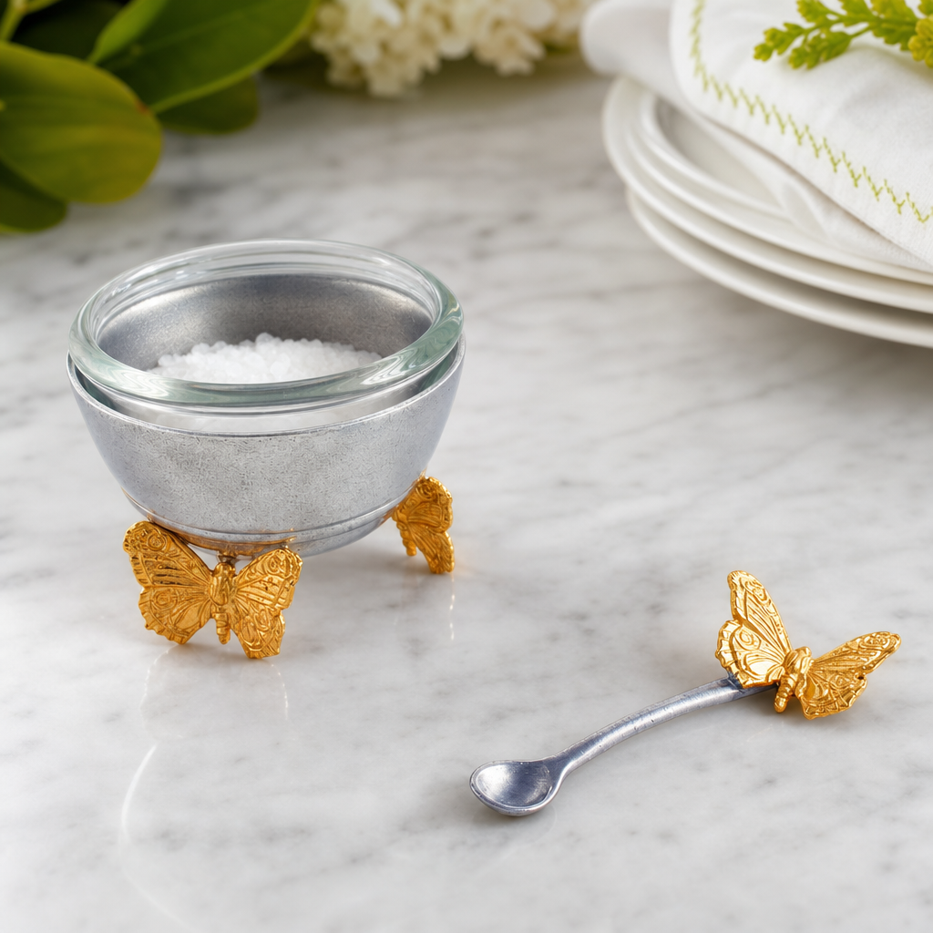 Gold Butterfly Salt Cellar with Spoon 11