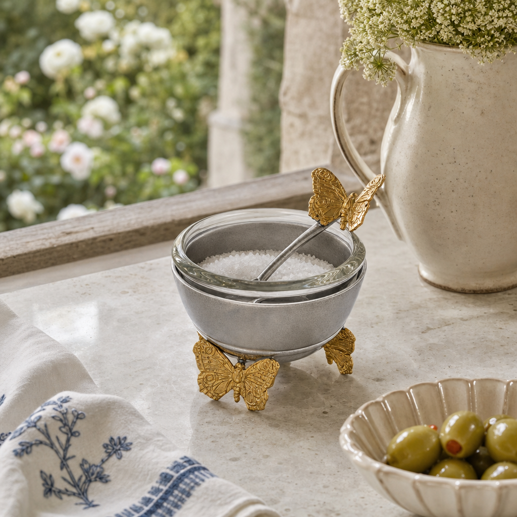 Gold Butterfly Salt Cellar with Spoon 9