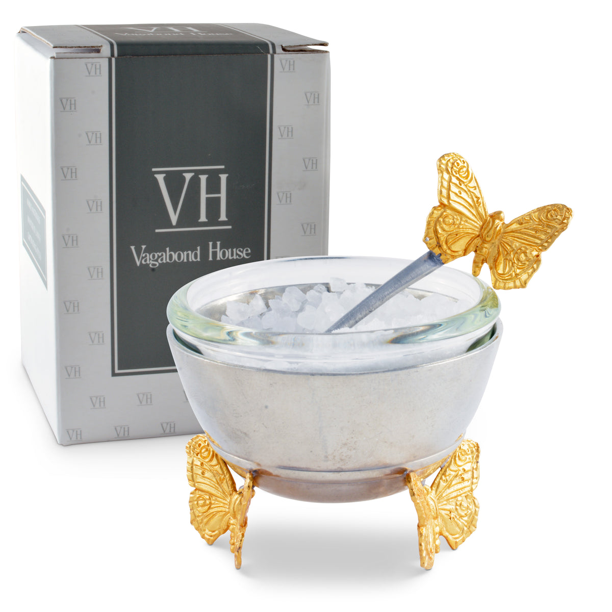 Gold Butterfly Salt Cellar with Spoon 10