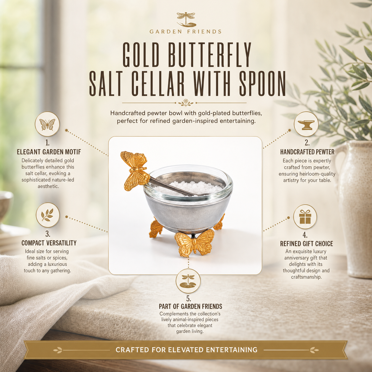 Gold Butterfly Salt Cellar with Spoon 12