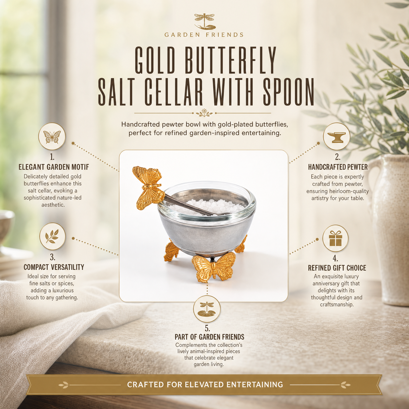 Gold Butterfly Salt Cellar with Spoon