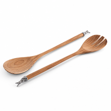 Teak Salad Servings with Pewter Bunny End 1