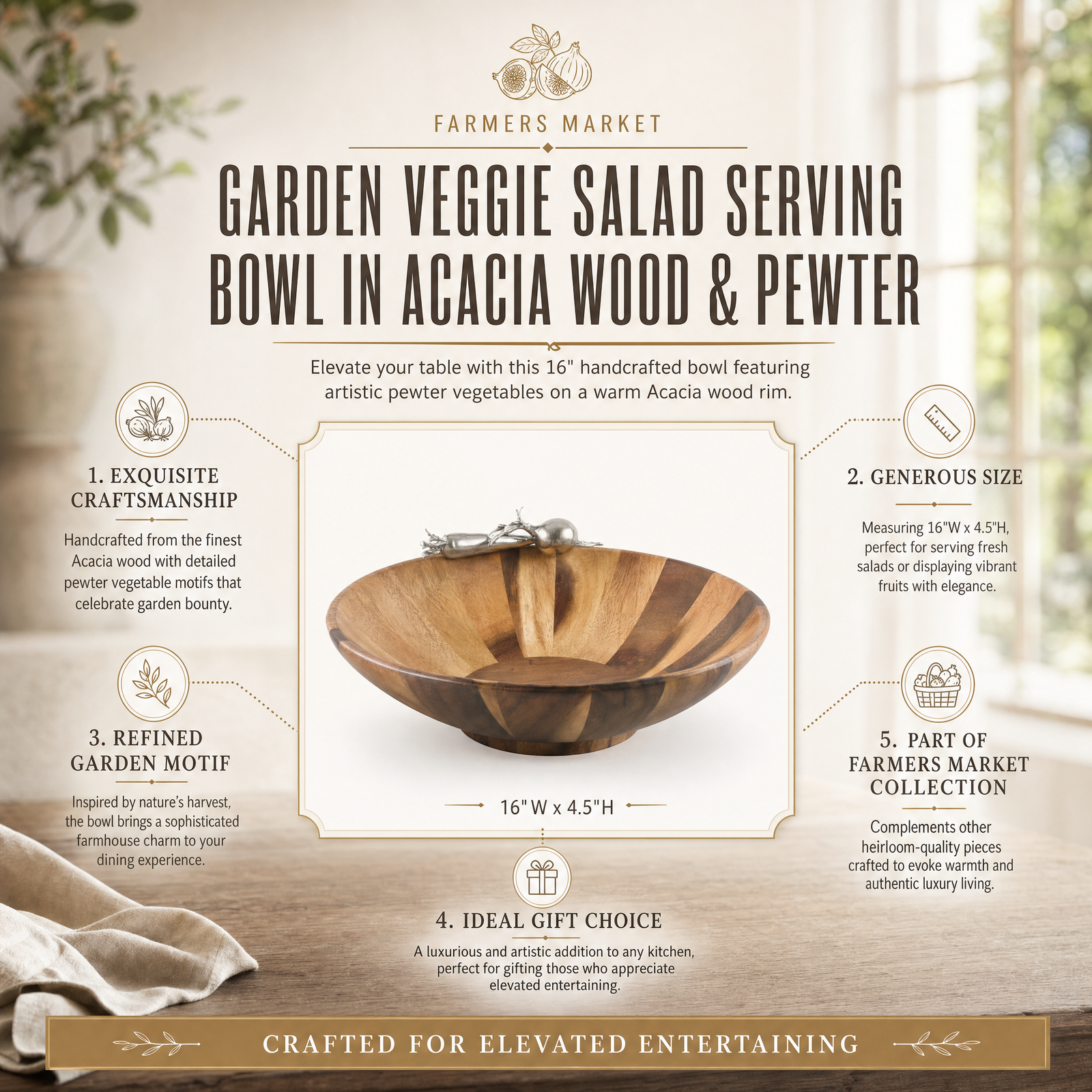 Garden Veggie Salad Serving Bowl 6