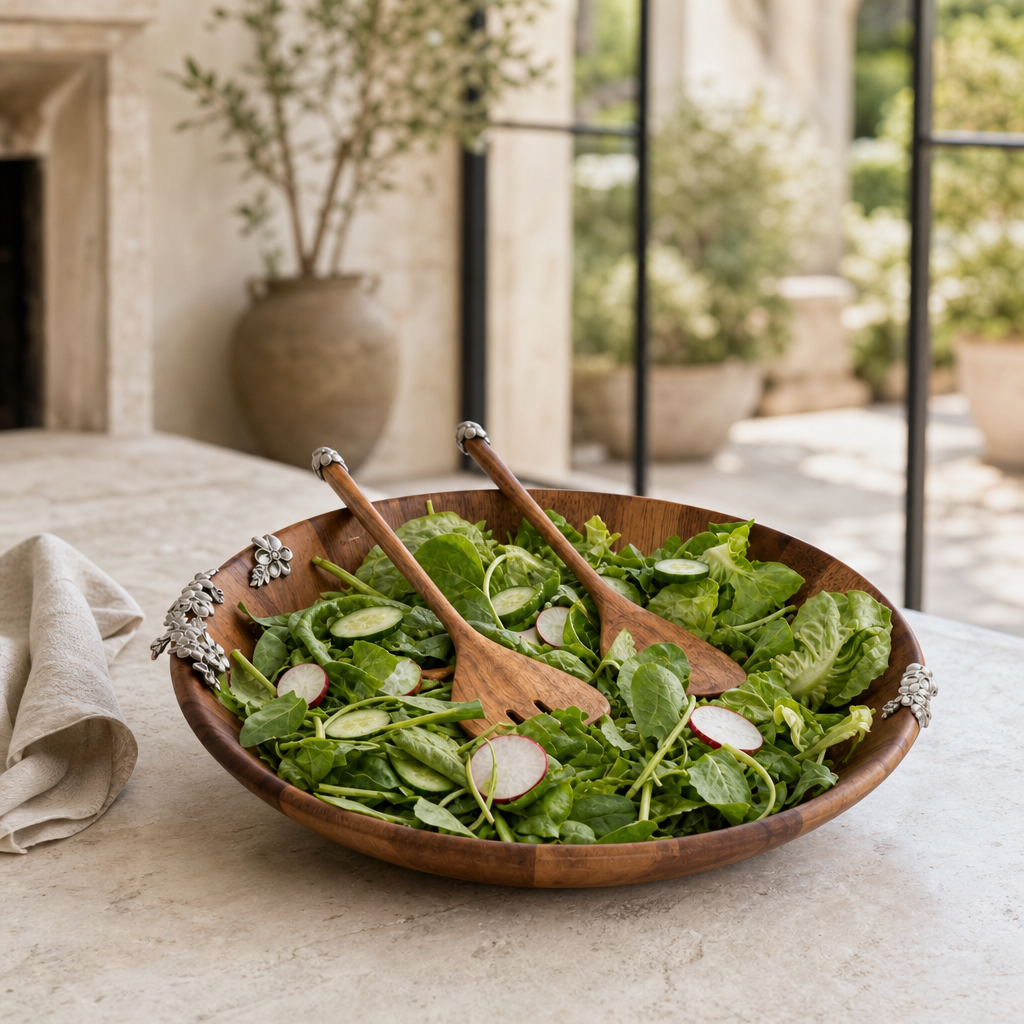 Lilacs Salad Bowl and Servers 4