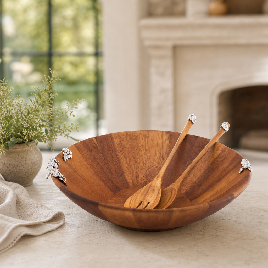 Lilacs Salad Bowl and Servers 3