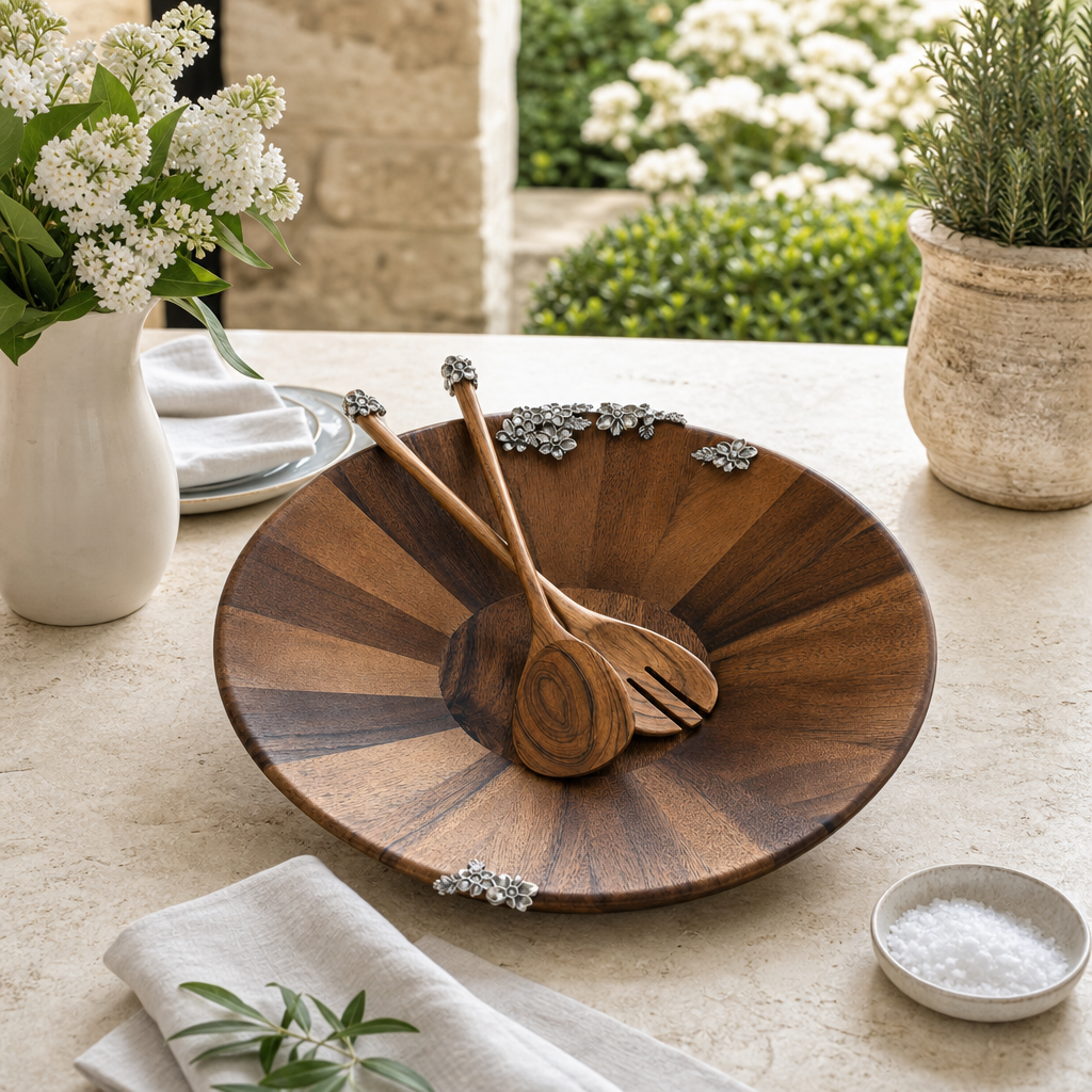 Lilacs Salad Bowl and Servers 9