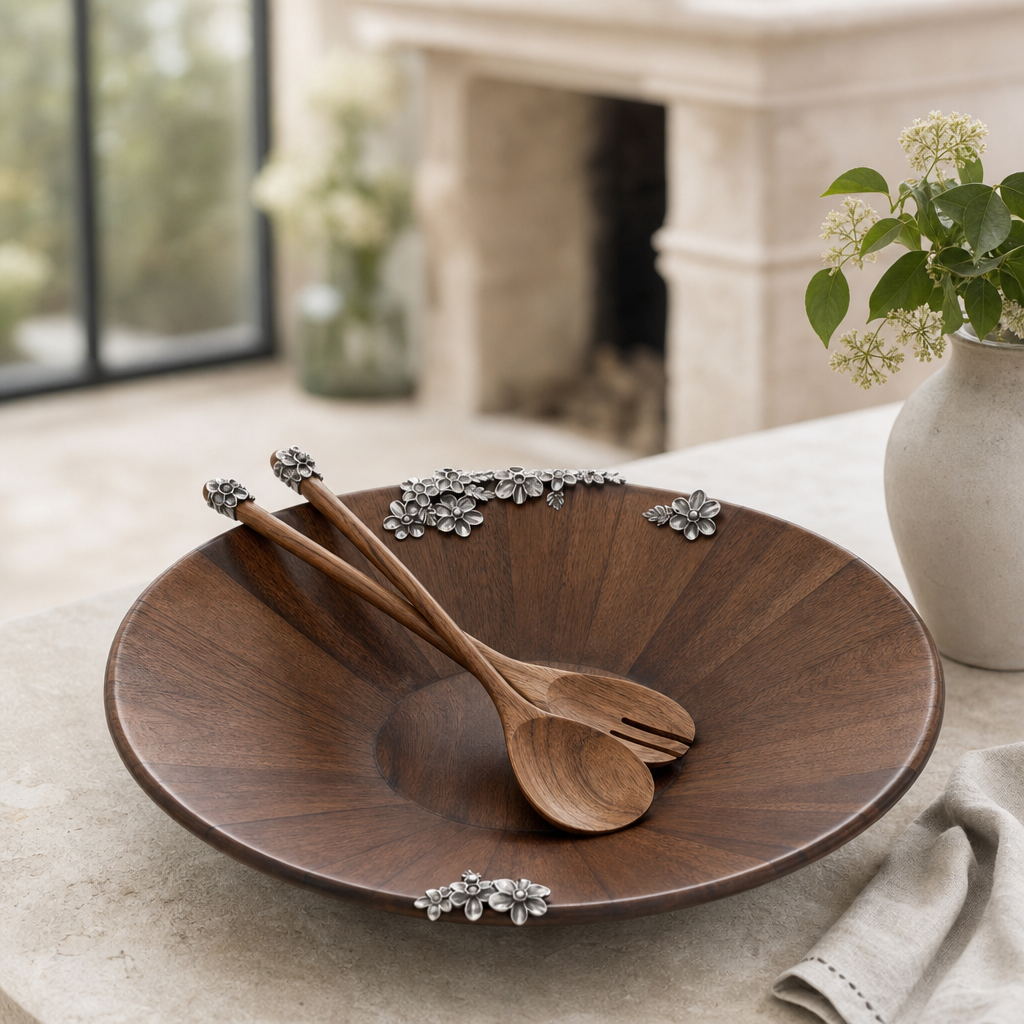 Lilacs Salad Bowl and Servers 5