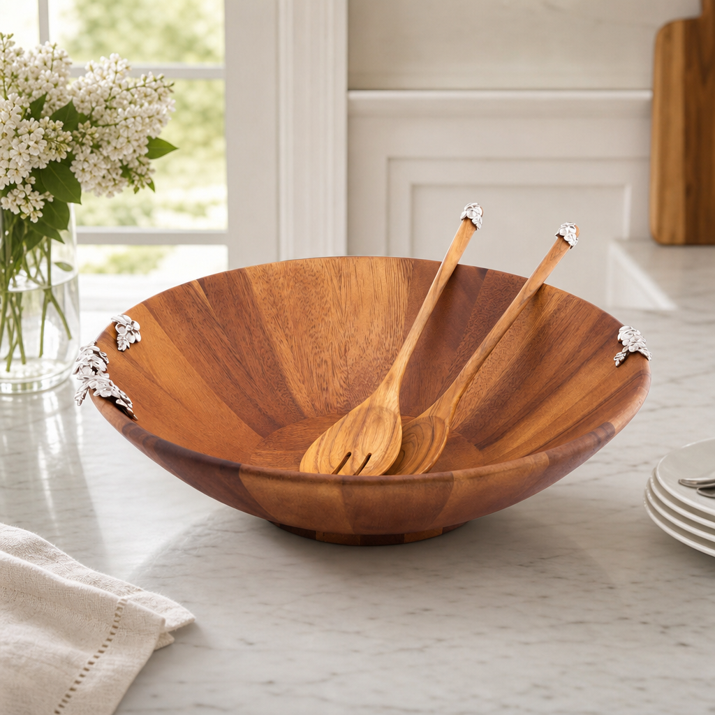 Lilacs Salad Bowl and Servers 7