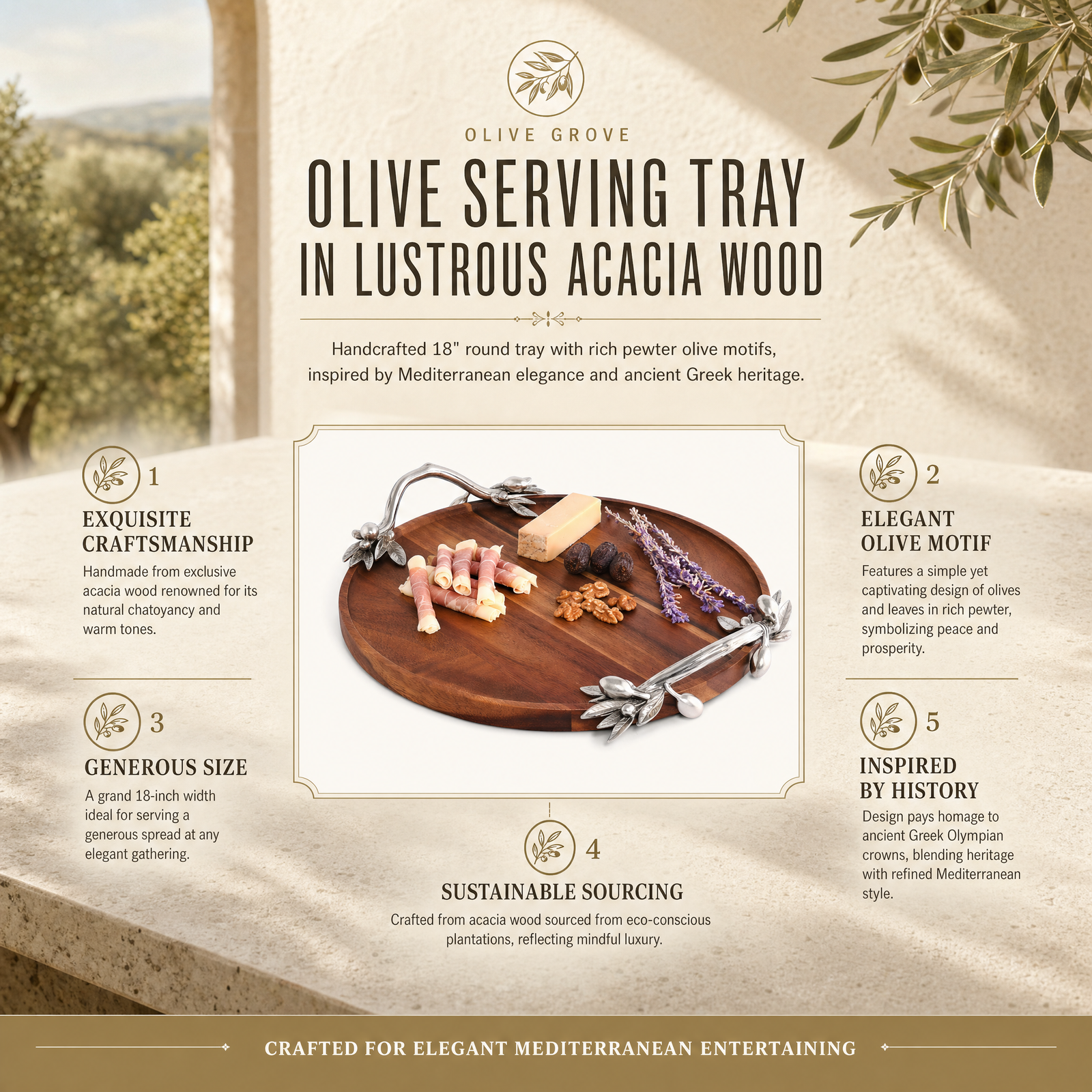 Olive Serving Tray Acacia- Round 11