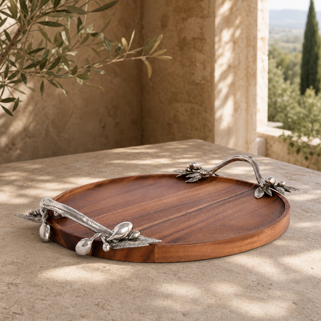 Olive Serving Tray Acacia- Round 5