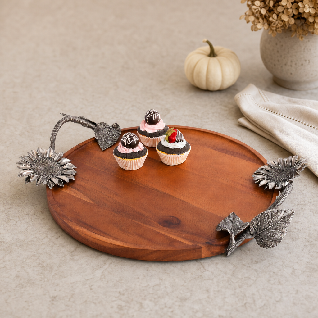 Sunflower Wood Serving Tray 1