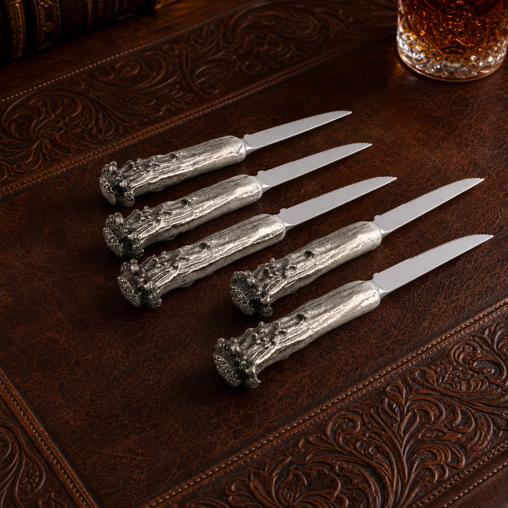 Pewter Antler Steak Knife Set 3
