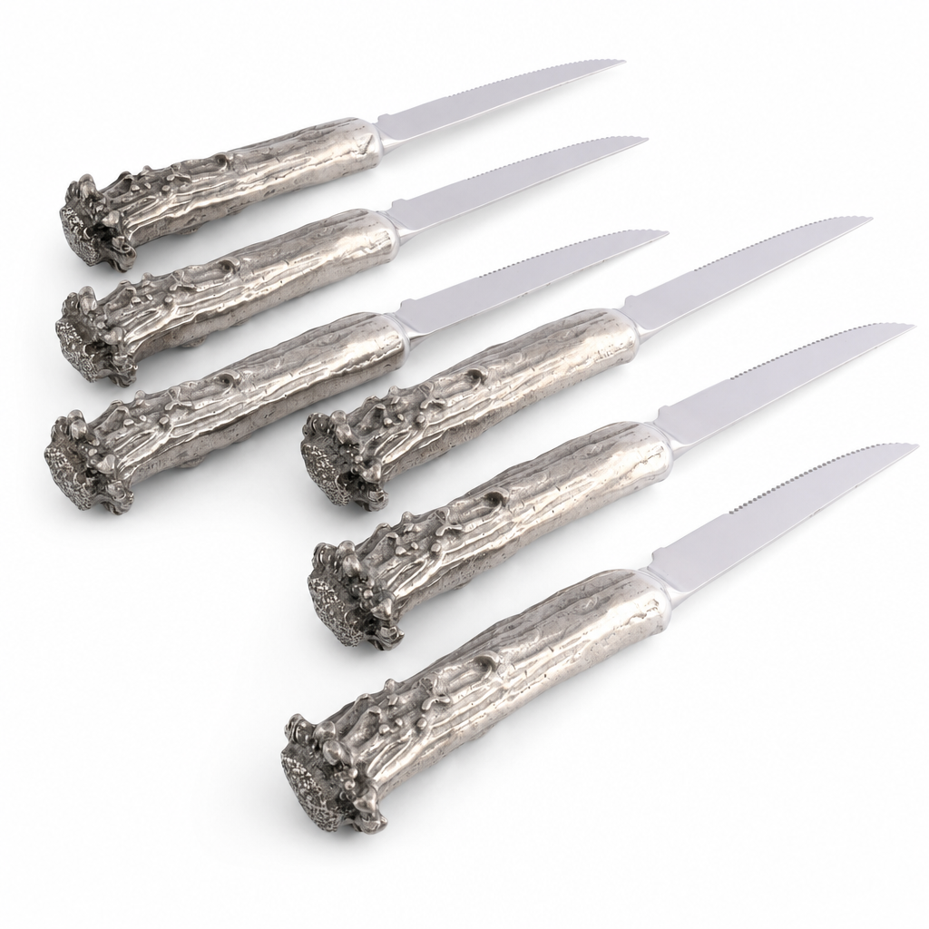 Pewter Antler Steak Knife Set 10