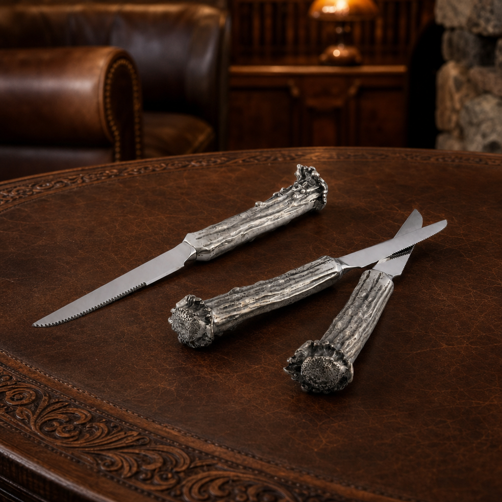 Pewter Antler Steak Knife Set 8