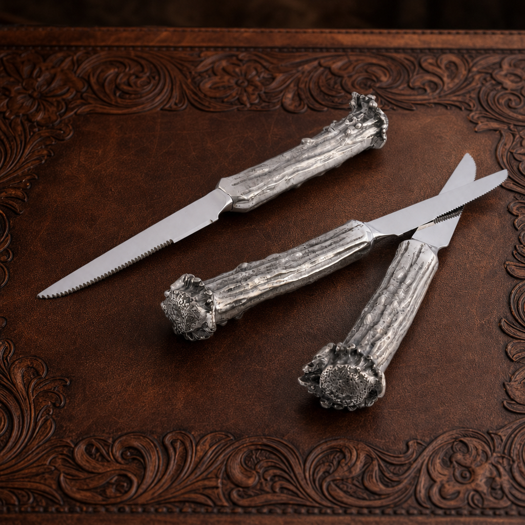 Pewter Antler Steak Knife Set 4
